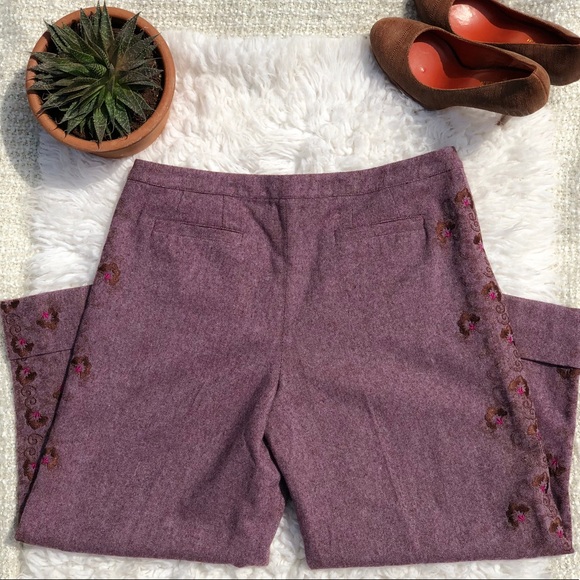 Betsy Johnson wool Embroidered Gaucho Pants, lined. - Picture 5 of 8